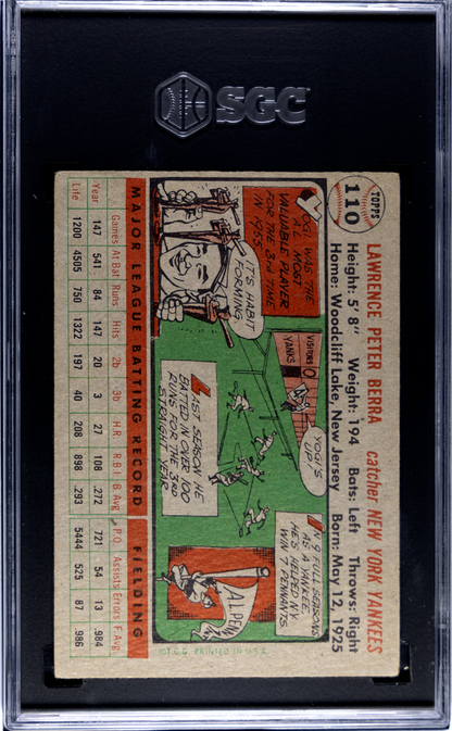 1956 Topps #110 Yogi Berra Gray Back Yankees SGC 3.5