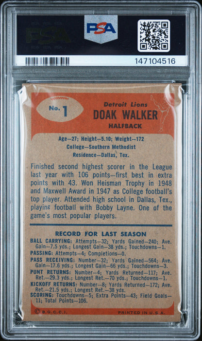 1955 Bowman #1 Doak Walker Lions PSA 5