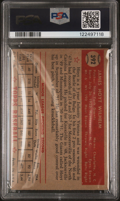 1952 Topps #392 Hoyt Wilhelm Rookie HOF Giants PSA 2