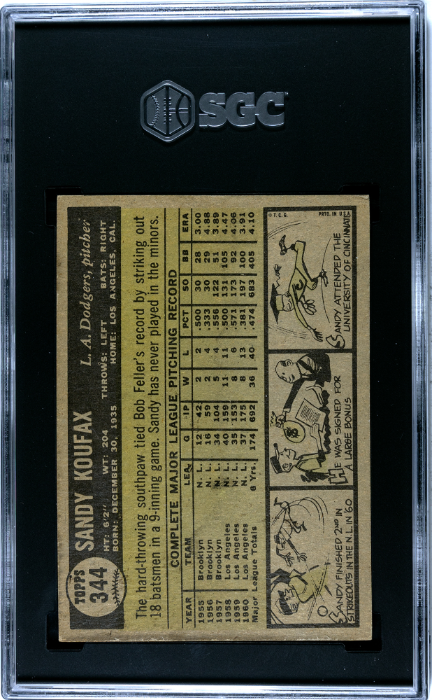 1961 Topps #344 Sandy Koufax Dodgers SGC 6