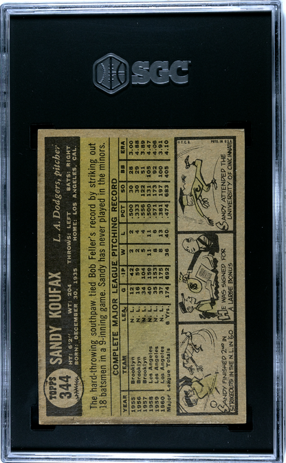 1961 Topps #344 Sandy Koufax Dodgers SGC 6
