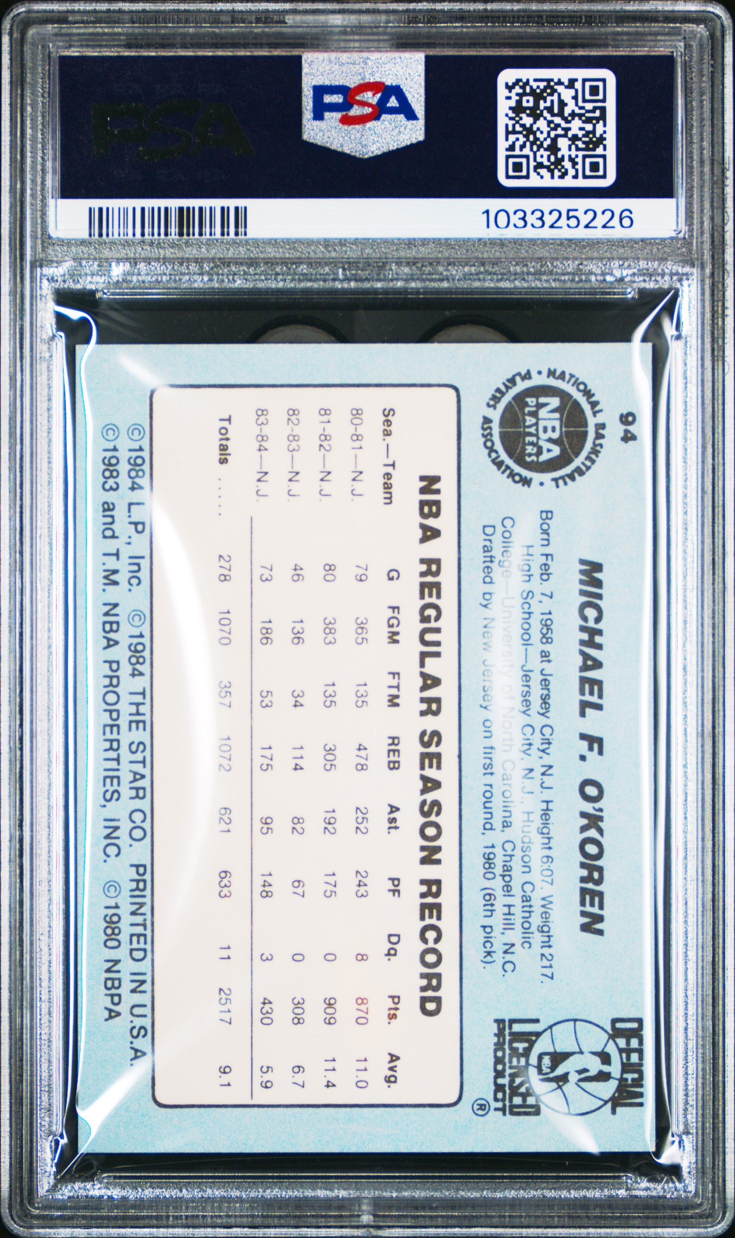 1984 Star #94 Mike O'koren Nets PSA 6
