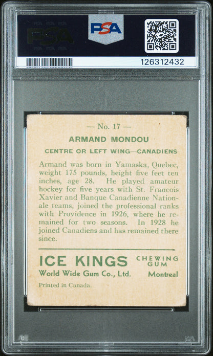 1933 World Wide Gum Ice Kings #17 Armand Mondou Canadiens English Only PSA 1.5