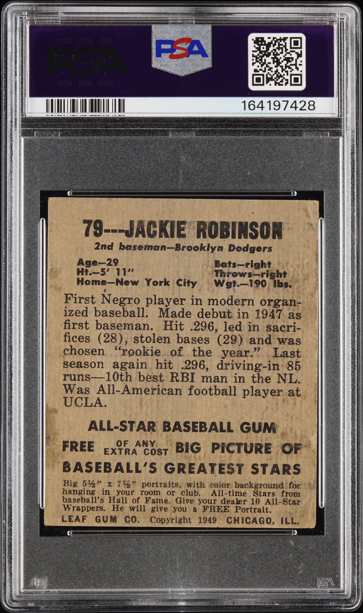 1948 Leaf #79 Jackie Robinson Rookie HOF Dodgers PSA 1.5