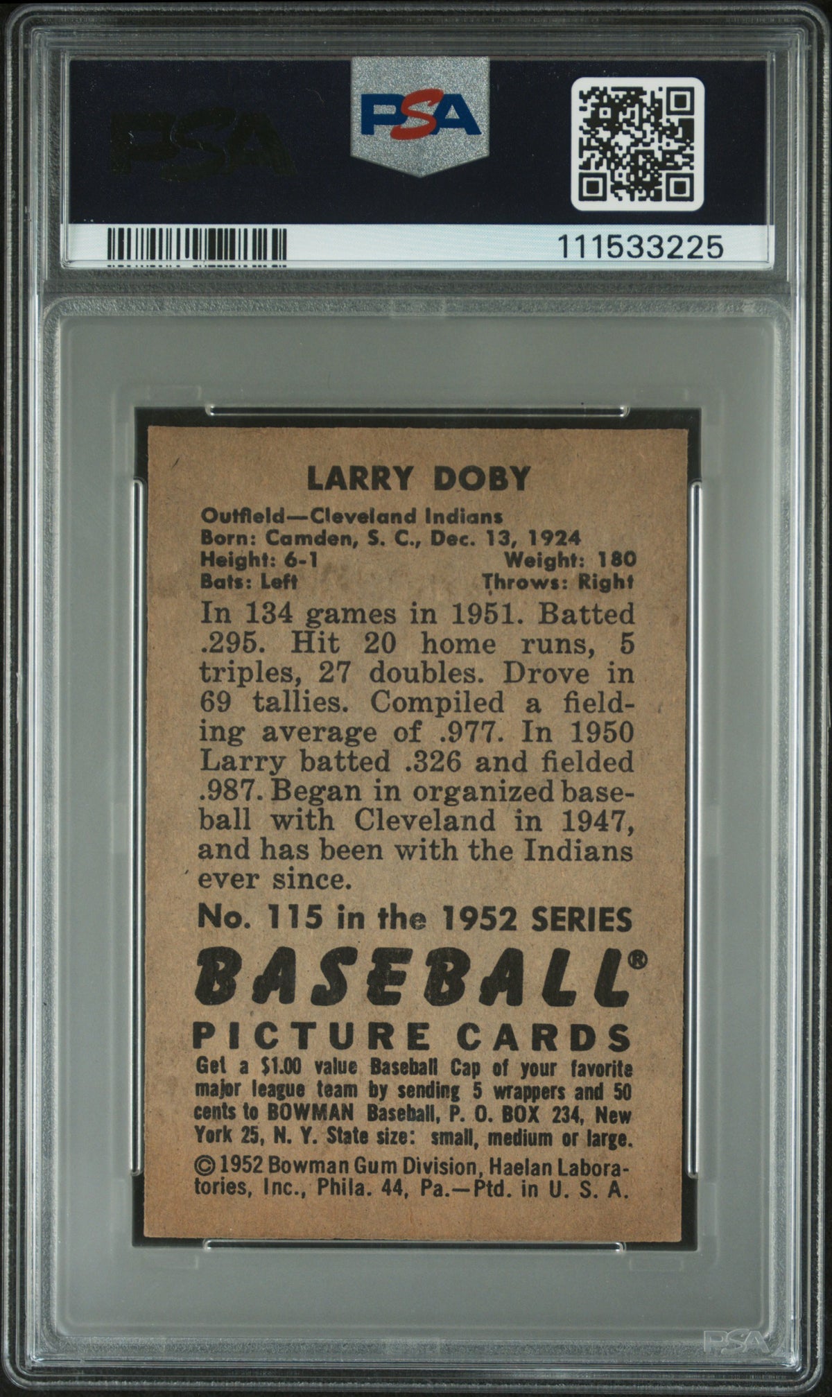 1952 Bowman #115 Larry Doby Indians PSA 5