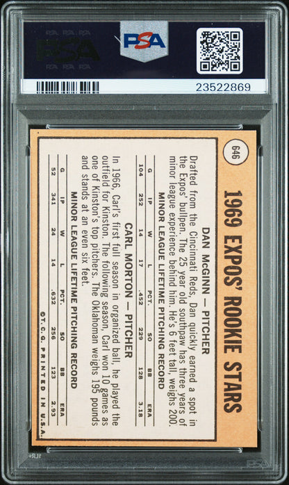 1969 Topps #646 Expos Rookies Dan Mcginn Carl Morton PSA 9