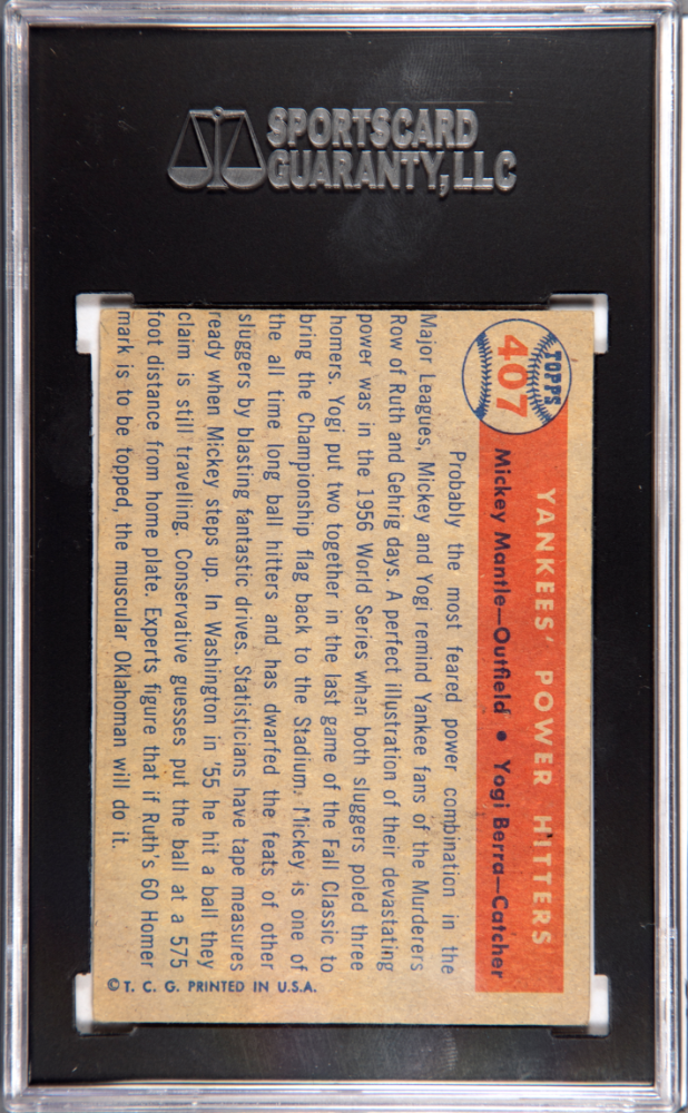 1957 Topps #407 Yankees' Power Hitters w/ Mickey Mantle SGC 4