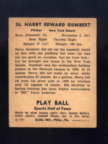 1941 Play Ball #26 Harry "Gunboat" Gumbert Giants (VG)