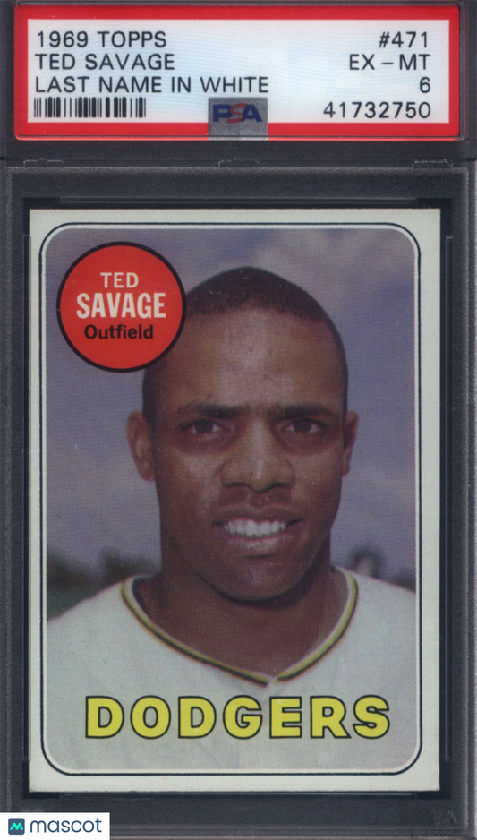 1969 Topps #471 Ted Savage Last Name In White Variation Dodgers PSA 6