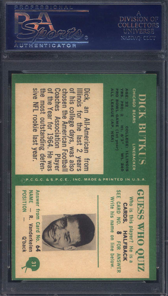 1966 Philadelphia #31 Dick Butkus Rookie HOF Bears PSA 6