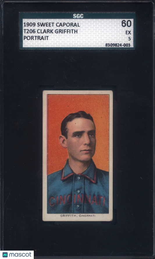 T206 Clark Griffith Portrait Cincinnati SGC 5 Sweet Caporal Back