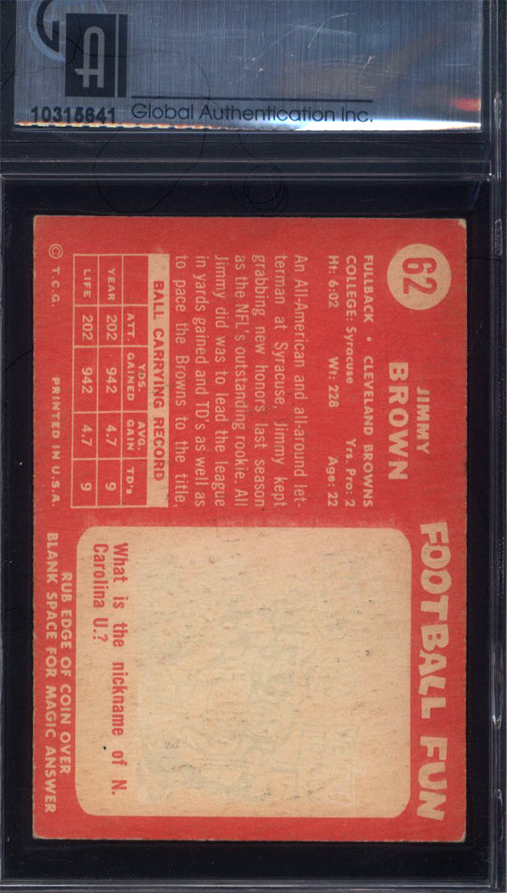 1958 Topps #62 Jim Brown Rookie HOF Browns GAI 4