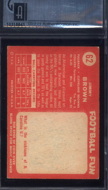 1958 Topps #62 Jim Brown Rookie HOF Browns GAI 4