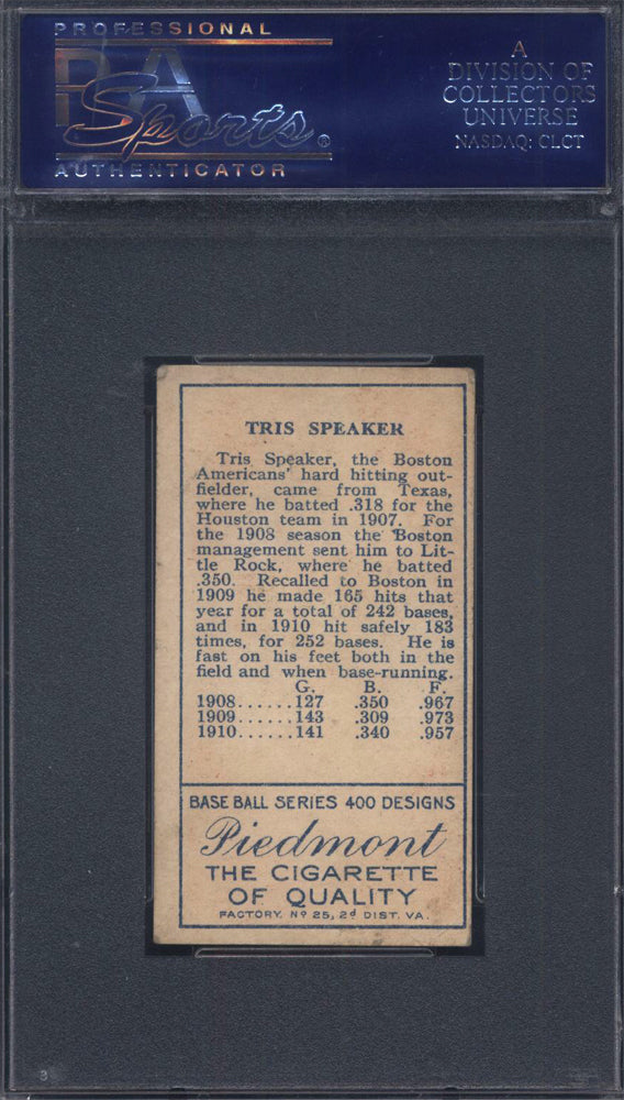 T205 Gold Border Tris Speaker Boston PSA 4 Piedmont Back