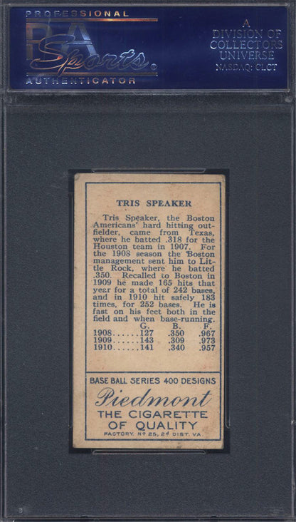 T205 Gold Border Tris Speaker Boston PSA 4 Piedmont Back