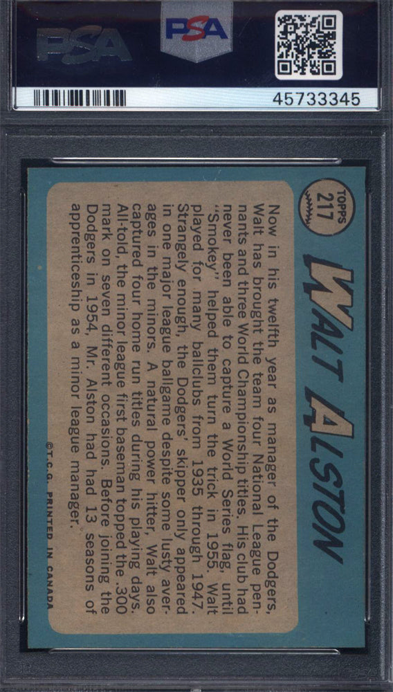 1965 OPC O-Pee-Chee #217 Walt Alston Dodgers PSA 7