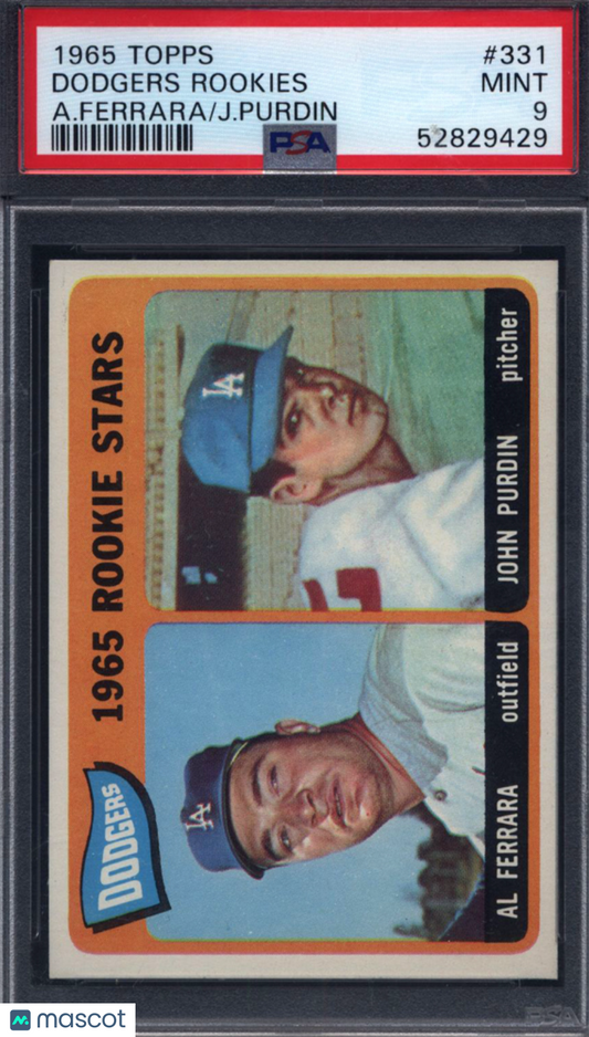 1965 Topps #331 Dodgers Rookies A. Ferrara / J. Purdin PSA 9