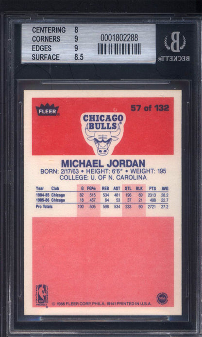 1986 Fleer #57 Michael Jordan Rookie HOF Bulls BGS 8.5 w/ (2x) 9's