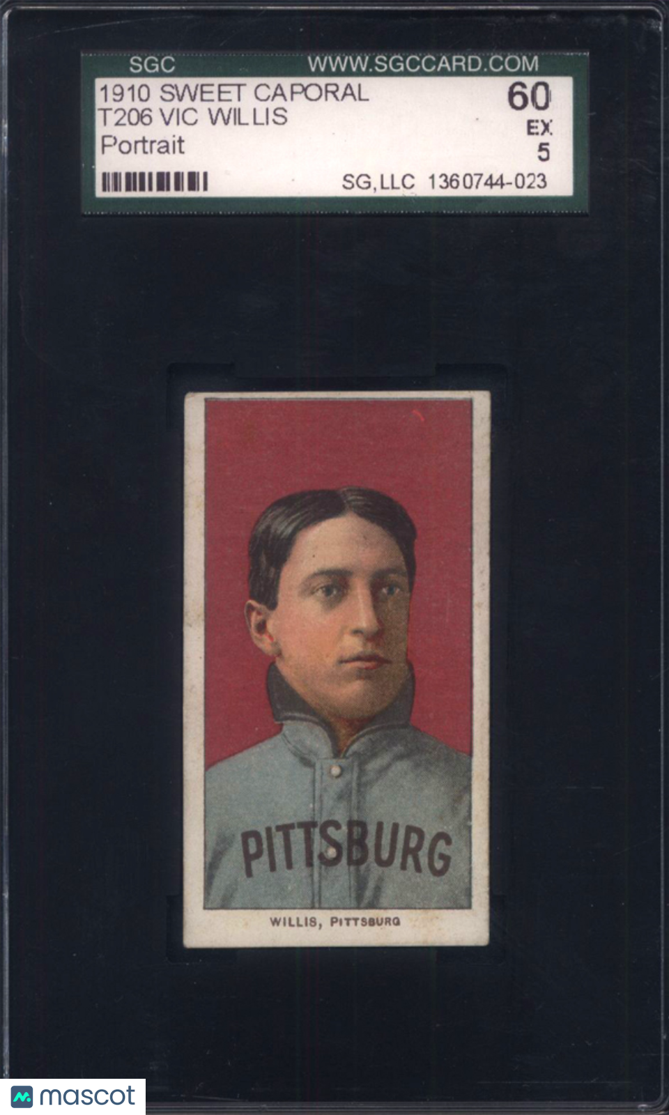 T206 Vic Willis Portrait Pittsburg SGC 5 Sweet Caporal Back