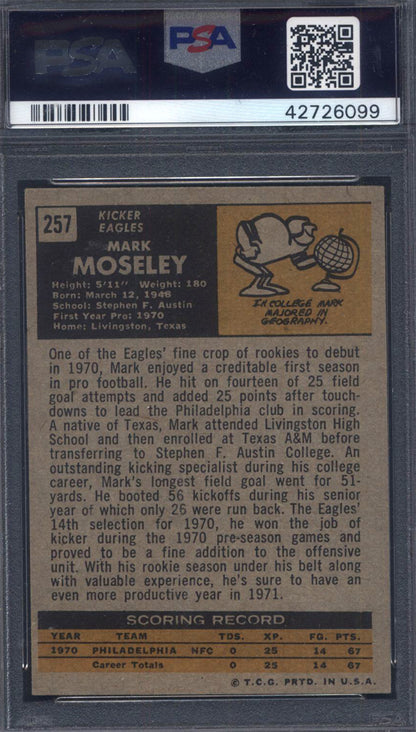1971 Topps #257 Mark Moseley Rookie Signed W/ Inscriptions PSA Authentic Auto
