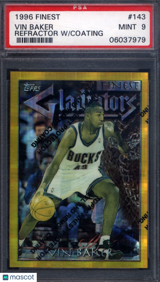 1996 Finest Gold Refractor w/ Coating #143 Vin Baker Bucks PSA 9
