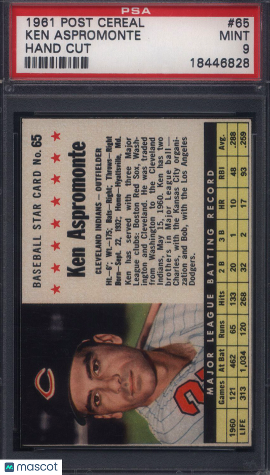 1961 Post Cereal Hand Cut #65 Ken Aspromonte Indians PSA 9 pop 12