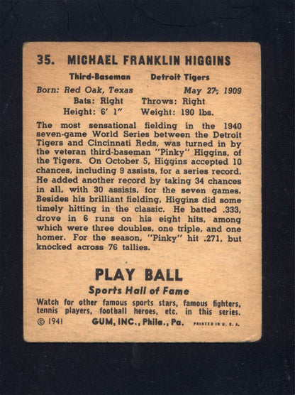 1941 Play Ball #35 Michael "Pinky" Higgins Tigers (VG)