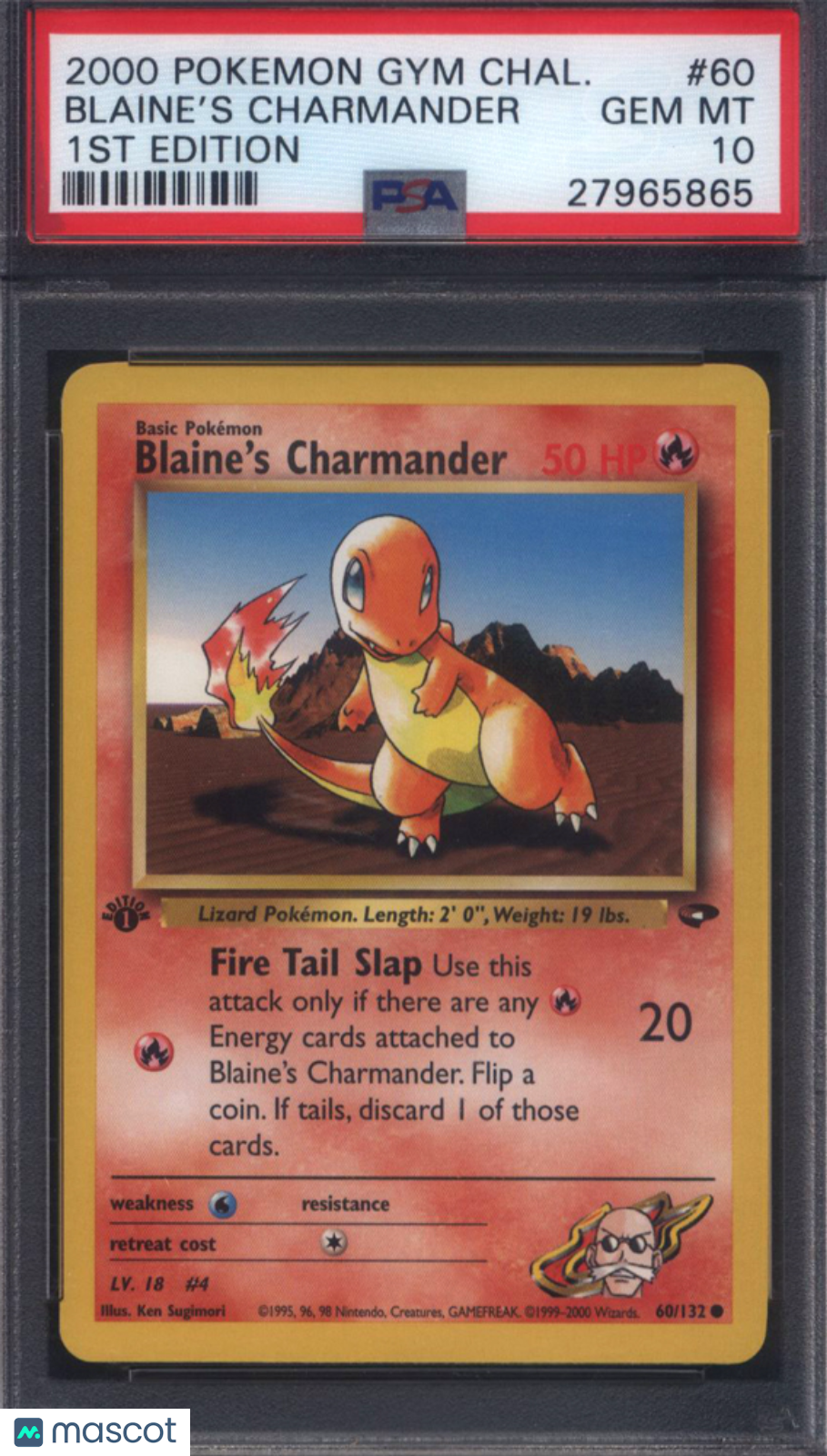 2000 Pokemon Gym Challenge #60 Blaine's Charmander 1st Edition PSA 10