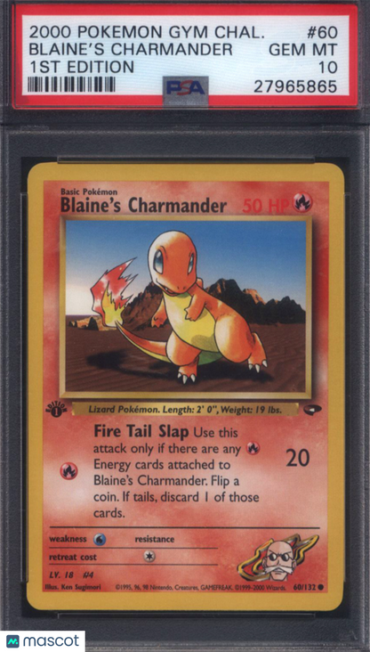 2000 Pokemon Gym Challenge #60 Blaine's Charmander 1st Edition PSA 10