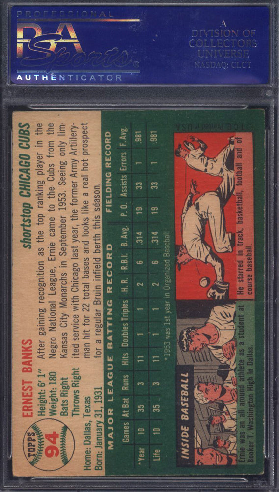 1954 Topps #94 Ernie Banks Rookie HOF Cubs PSA 6 Well Centered