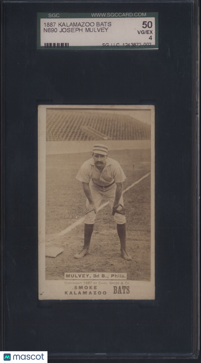 1887 N690 Kalamazoo Bats Joseph Mulvey Philadelphia SGC 4 pop 3 (Only 1 Higher)