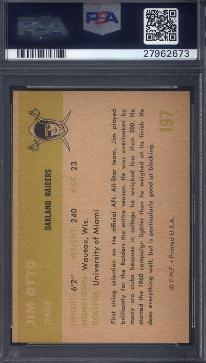 1961 Fleer #197 Jim Otto Rookie HOF Raiders PSA 6 Well Centered