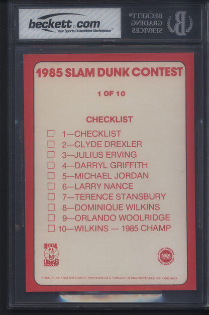 1985 Star Slam Dunk Supers 5x7 #1 Checklist W/ Michael Jordan BGS 7