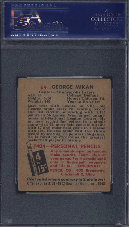 1948 Bowman #69 George Mikan Rookie HOF Lakers PSA 5