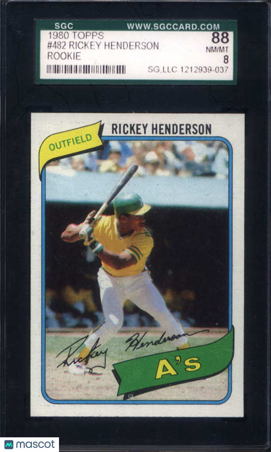 1980 Topps #482 Rickey Henderson Rookie HOF A's SGC 8 Well Centered