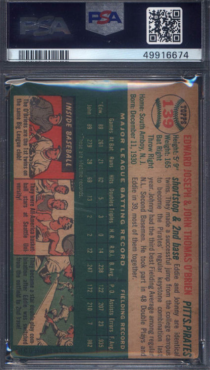 1954 Topps #139 Ed & Johnny O'Brien Pirates PSA 4