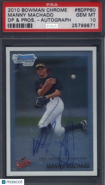 2010 Bowman Chrome Draft & Prospects #BDPP80 Manny Machado Rookie Auto PSA 10