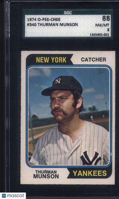 1974 OPC O-Pee-Chee #340 Thurman Munson Yankees SGC 8
