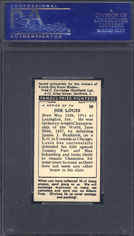 1938 F.C. Cartledge Famous Prize Fighters #30 Joe Louis PSA 9 Well Centered
