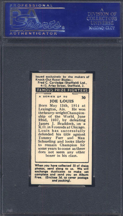 1938 F.C. Cartledge Famous Prize Fighters #30 Joe Louis PSA 9 Well Centered
