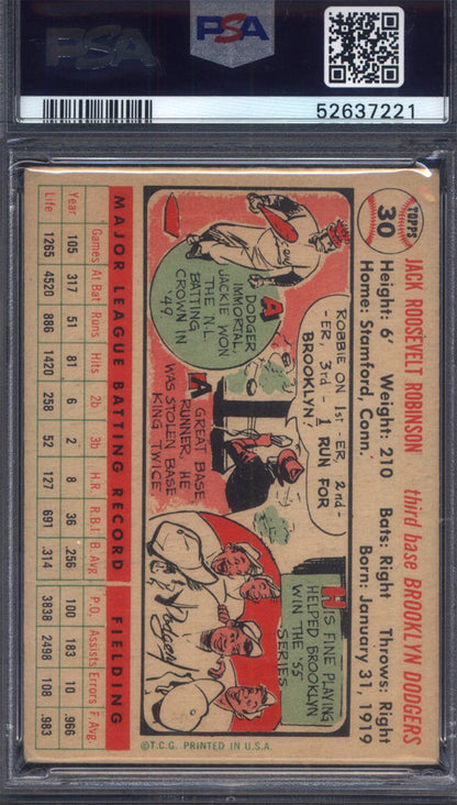 1956 Topps #30 Jackie Robinson White Back Dodgers PSA 2