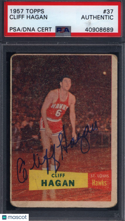 1957 Topps #37 Cliff Hagan Signed Autograph PSA/DNA Hawks PSA Authentics