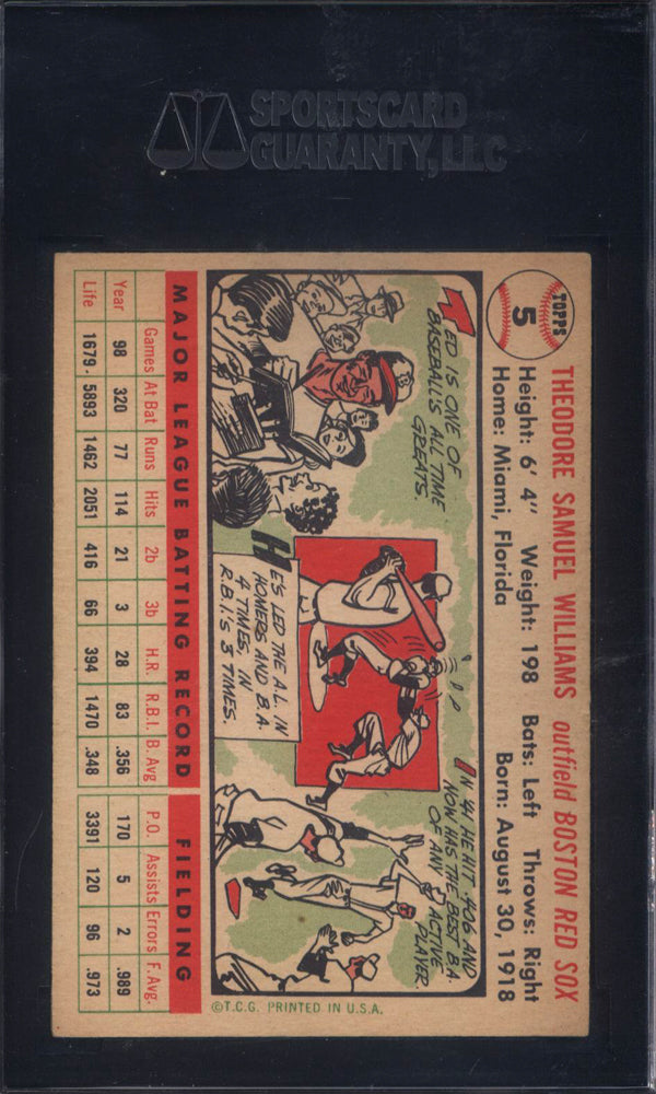 1956 Topps #5 Ted Williams White Back Red Sox SGC 6