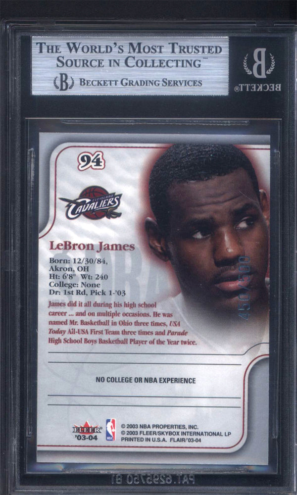 2003 Flair #94 LeBron James Rookie Cavaliers BGS 9 w/ 9.5