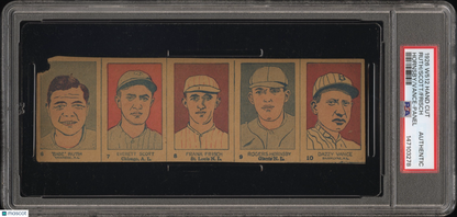1926 W512 5 Card Strip Uncut Panel With Babe Ruth & Roger Hornsby PSA Authentic