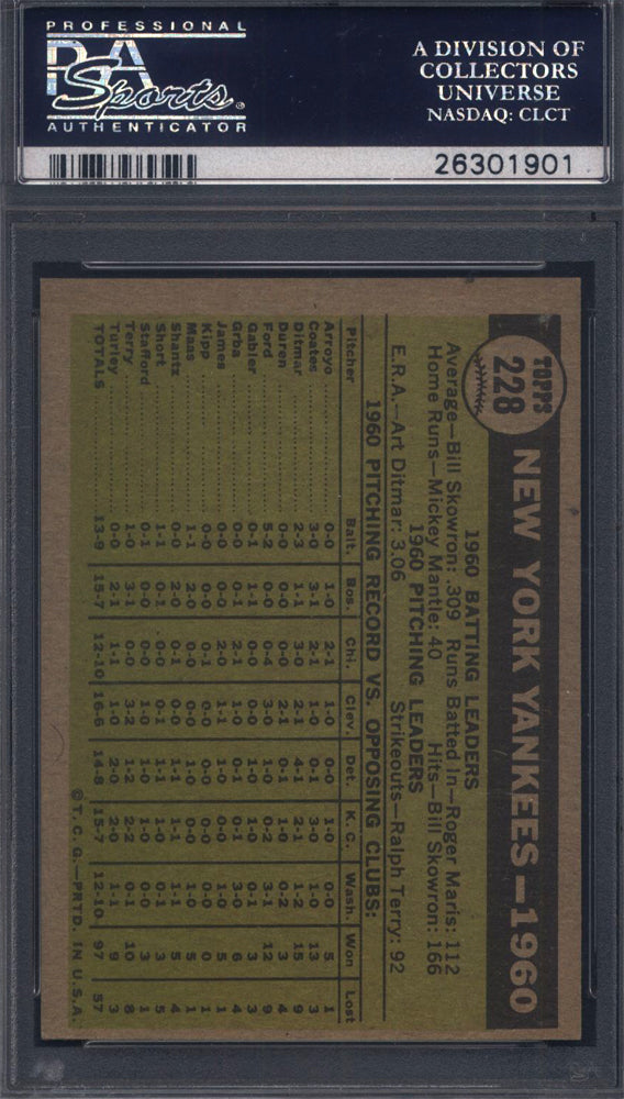 1961 Topps #228 Yankees Team with Mickey Mantle PSA 6