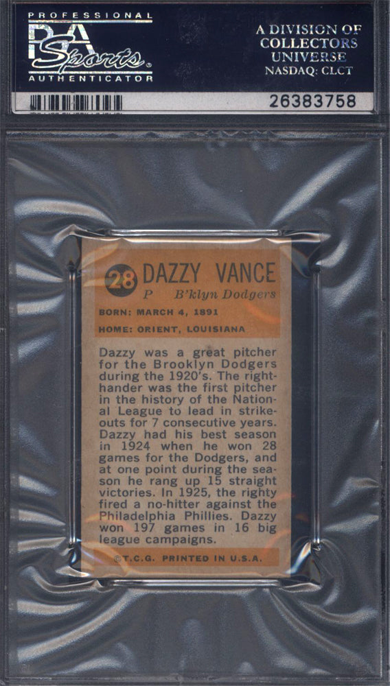1963 Bazooka All-Time Greats #28 Dazzy Vance Dodgers PSA 8