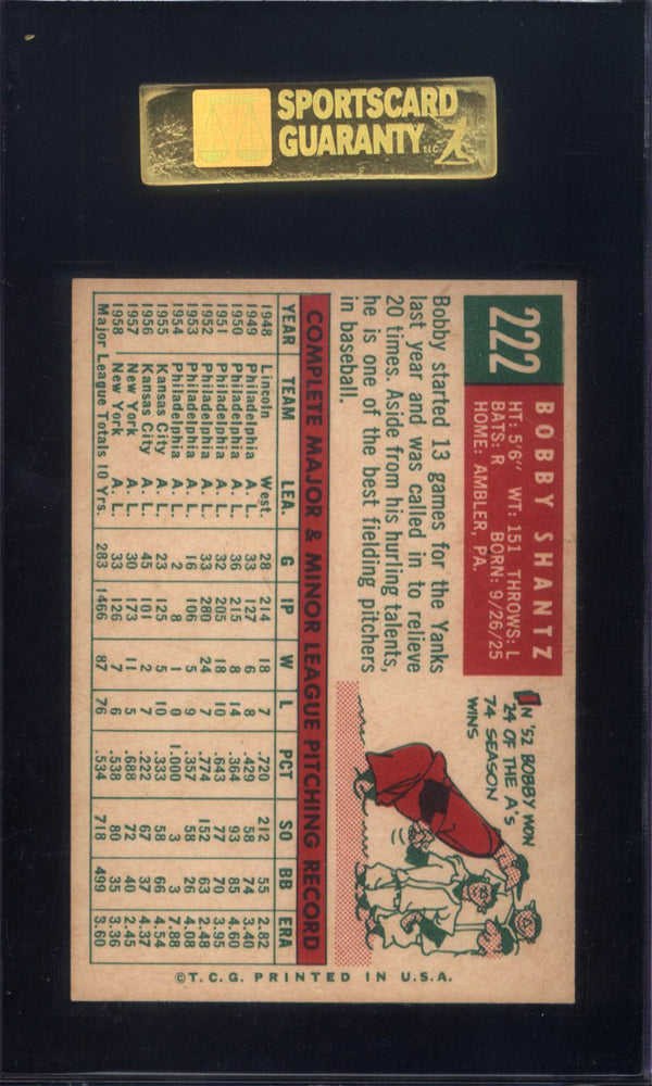 1959 Topps #222 Bobby Shantz Yankees SGC 8.5 pop 1 (None Higher)