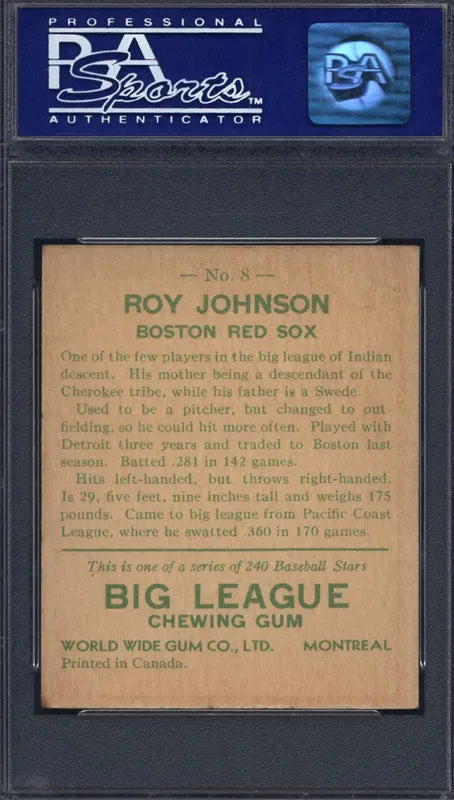 1933 World Wide Gum #8 Roy Johnson Red Sox PSA 7