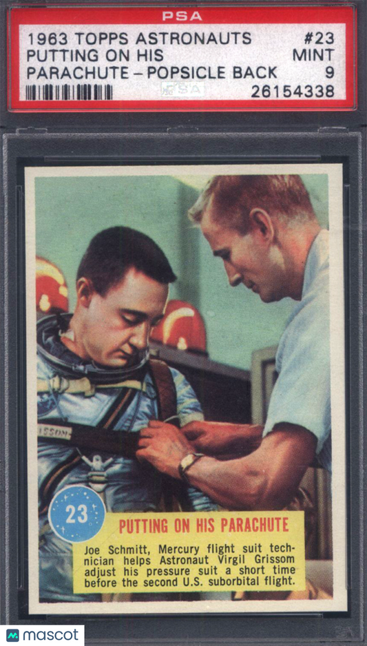 1963 Topps Astronauts Popsicle Back #23 Putting On His Parachute PSA 9 pop 3